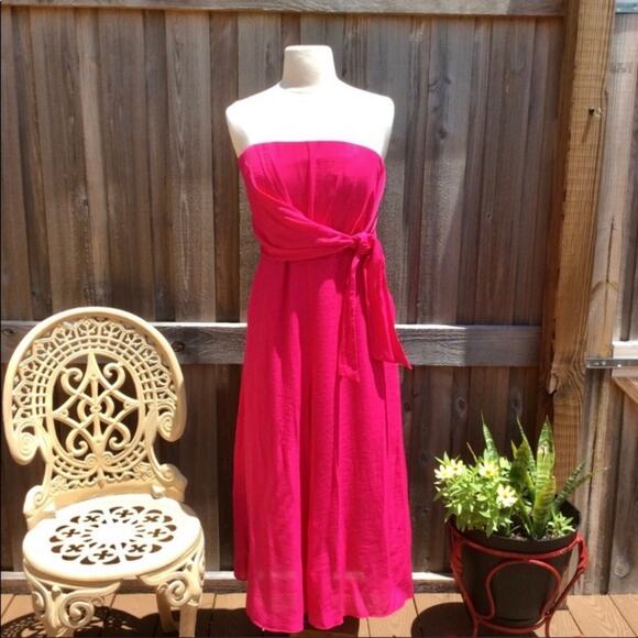 ANTHROPOLOGIE MAEVE Bright Pink Waist Tie Strapless Jumpsuit Romper – Size 6 - Picture 12 of 15